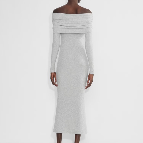 Aritzia ribbed off-shoulder long sleeve dress – Heather Chrome (XS) - Picture 10 of 13